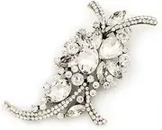Avalaya Large 'Hollywood Style' Clear Swarovski Crystal Corsage Brooch in Antique Gold Plating - 12cm Length