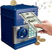 Blue Piggy Money Bank for Kids, Electronic ATM Auto Scroll Paper Money Box for Kid 3-12, Cash Coin Saving Box for Adults with Safe Password for Kids Girls Boys Birthday Childrens Day Christmas