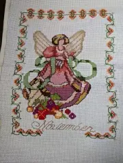 November Guardian Angel Finished Cross Stitch Piece Beaded Darling