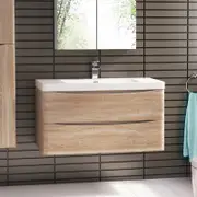TOOLKISS Wall Hung Bathroom Vanity 1200mm White Oak – Premium Polymarble Vanity with Basin & Cabinet, Water-Resistant MDF A0 Grade, Soft-Close Mechanism