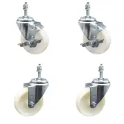 4 Inch SS Nylon Wheel Swivel 3/8 Inch Threaded Stem Caster Set 2 Brakes SCC