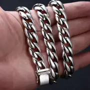 Pure S925 Sterling Silver Necklace 12mm Cuban Curb Link Chain 120g 23.6inch