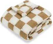 HOMRITAR Super Soft Baby Blanket for Boys Girls Warm Cozy Reversible Checkerboard Toddlers Blanket, Fluffy Fuzzy Plush Lightweight Bed Blanket with Chessboard Grid Design 350GSM Khaki 30 x 40 Inch