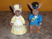 Mr & Mrs PETER Rabbit in Easter Best 7" Tall Standing Ceramic Figurines