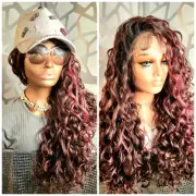 Burgundy Wine Wig Long Curly Wig Freeparting 13x4 Ombre Wig Humanblend Auburn
