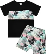 [CETEPY] Toddler Baby Boy Clothes Summer Holiday Style Outfits Short Sleeve Top T-Shirt & Pocket Pant Set 12 Months-4 Years old