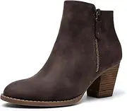 [ANJOUFEMME] Women's Zipper Chunky Ankle Boots, Stacked Mid Heel Dress Boots, Comfortable Short Booties