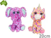 20cm Multi Coloured Plush Elephant Unicorn Glitter Baby Shower Birthday Soft Toy