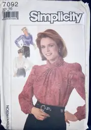 Sewing Pattern Simplicity 7092; ©1985; Misses' Blouses, Size 16 – UNCUT