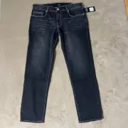 NEW True Religion Brand Jeans 38 x 34 Geno Black Slim Straight Leg Lowrise Denim