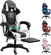 PORIYA Gaming Chair with Adjustable Backrest, Ergonomic Executive Office Chair, Height Adjustable Racing Chair Maximum Gaming Experience (Black&White Massage)