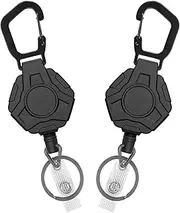 ZCOINS 2 Pack Retractable Keychain Heavy Duty Carabiner Badge Holder, ID Badge Holder Reel with Steel Cord, Outdoor Automatic Retractable Wire Rope Tactical Keychain Accessories for Men
