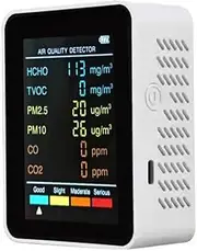 6-in-1 Air Quality Monitor for PM2.5/PM10/HCHO/TVOC/CO/CO2, Portable Multifunctional Detector with LCD Screen - Home, Office & Hotel Formaldehyde & Carbon Dioxide Tester