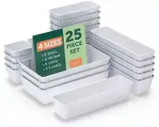 25 PCS White Plastic Drawer Organizers Set, 4 Sizes White Drawer Organizers &...