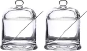 LYNK Home 2 Pieces Classic Round Clear Glass Sugar Bowl with Lid Serving Spoon Salt Pot Pepper Storage Jar Seasoning Pot Dispenser Container Sugar Box Condiment Spice Racks Holder Home Kitchen