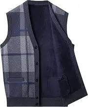 [SWJGLITTR] Mens Argyle Knitwear Vest Knit Button Down Men Cardigan Vest Wool Blend Sleeveless Cardigans, Navy Blue, Medium