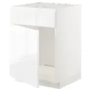 METOD base cabinet f sink w door/front, white/Voxtorp high-gloss/white, 60x60x80 cm