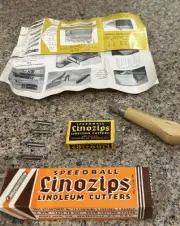 Speedball Linozips Linoleum Cutters Assort No. 37 With Box And Catalog Set #15