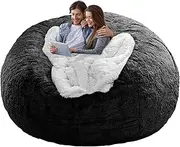 YudouTech Bean Bag Chair Cover Without Filler,Big Round Soft Fluffy PV Velvet Washable Bean Bag Lazy Sofa Bed Cover for Adults,Living Room Bedroom Furniture Outside,150cm black.