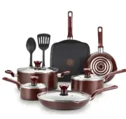 T-fal Easy Care Non-Stick Cookware Set, 12-Piece, Red, NEW