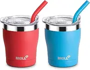 Mollcity Tumbler with Straw-2 Pack Skinny Tumbler 260ML Stainless Steel Double Wall Vacuum Insulated Cup with Spill Proof Lid, Sweat-Free (Canyon Red-Sky Blue)