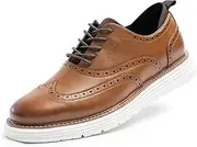 [Cusolemore] Suit Shoes for Men Sporty Oxfords Dress Sneakers Comfortable Brogue Formal Business Walking Shoes Non-Slip Rubber EVA Outsole, Brown, 10.5 AU