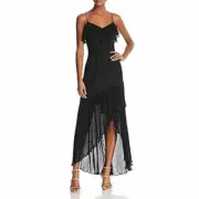 AIDAN MATTOX NEW NWT $245 SIZE 8 M BLACK CREPE CHIFFON ASYMMETRIC HEM DRESS