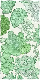 RPLIFE Floral Succulents Green White Beach Towels, Microfiber Sand Free Beach Towel-Quick Dry
