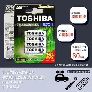 【TOSHIBA 東芝】 4號低自放電鎳氫充電電池950mAh(4顆入)送電池盒