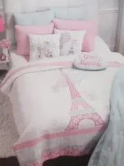 NICOLE MILLER Cynthia Rowley Kids 4pc Eiffel Tower Floral Quilt Sheets Set -Twin