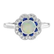 Art Deco Style Lab Created Diamond & Fire Opal Wedding 14K White Gold FN Ring