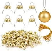 200 Pieces Round Christmas Ornament Caps and Christmas Ornament Hangers String Set, Christmas Hangers Caps for Christmas Tree, Ceramic Glass Porcelain Christmas Ornaments DIY Decorations