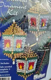 Sulyn VICTORIAN LANTERN Makes 3 Vtg Sequin Bead Christmas Ornament Craft Kit NOS