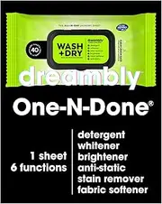 Dreambly Laundry Sheet, Organic, 6 in 1 Detergent, Whitener, Stain Remover, Brightener, Fabric Softener, Anti-Static, 40 Sheets (1 Pack)