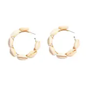 Culturesse Evie 70mm Shell Drop Hoop Earrings Women's Fashion Jewellery Beige