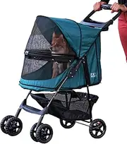 No-Zip Happy Trails Pet Stroller for Cats/Dogs, Zipperless Entry, Easy Fold with Removable Liner, Safety Tether, Storage Basket + Cup Holder, 3 Colors