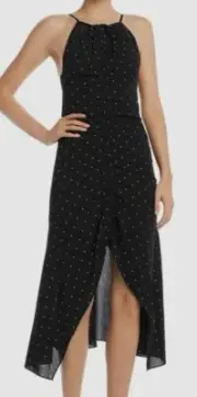 $685 Alice McCall Women Black Dot Halter-Neck Ruched Sleeveless Tie Midi Dress 6