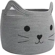 (Gray) - HiChen Large Woven Cotton Rope Storage Basket, Laundry Basket Organiser for Towels, Blanket, Toys, Clothes, Gifts Pet Gift Basket for Cat, Dog - 40cm L 33cm W 34cm H, Grey