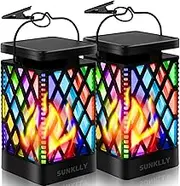 Solar Lanterns-Sunklly Hanging Solar Lights Color Changing & Fixed 9 Modes Waterproof Hanging Lanterns Outdoor Lights Flickering Flame Camping Lanterns Decoration for Tent Garden Patio Pathway(2 PACK)