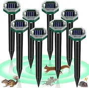 8 Pack Mole Repellent Solar Powered Waterproof Gopher Repellent Ultrasonic Vole Chipmunk Solar Rodent Repeller Sonic Spike Snake Repellent Outdoor, Mole Deterrent for Yard Lawn Groundhog Repeller