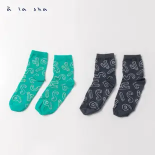 【a la sha】LOGO線條中筒襪