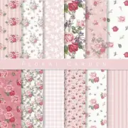 24 Sheets Rose Floral Pattern Paper Pink Scrapbook Specialty