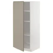 METOD high cabinet with shelves, white/Upplöv matt dark beige, 60x60x140 cm