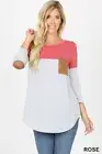 NWT Boutique Designer Zenana Color Block Suede Pocket Elbow t-shit top S M L XL