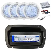 Dual Marine Radio, Spa Bezel,Adapter, Antenna,Amp w/Kit, 4x 4" LED White Speaker