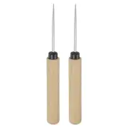 2pcs Handwork Sewing Awl Medium Black Leather Punch Hole Tool, Log Color
