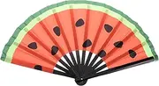 Amosfun Uv Fluorescent Watermelon Folding Fan Japanese Style Large Fan for Music Festivals Rave Stage