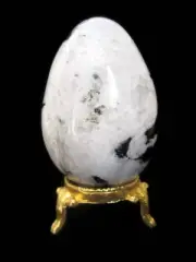 Natural Rainbow Moonstone Healing Crystal Gemstone Egg on Gold Metal Stand