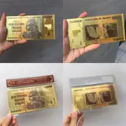 ZIMBABWE Black Gold Foil 100 Trillion Commemorative Dollars Banknotes CR