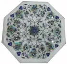 12" Marble Inlay Table Top Semiprecious Stone Handmade Work Side Table Gift Deco